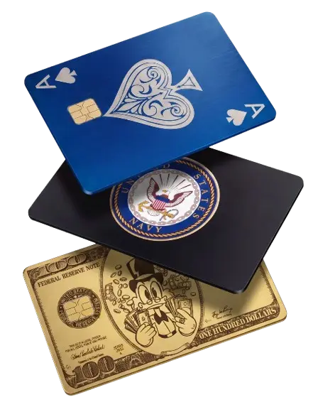 Customized metal debit card with engraved name and logo