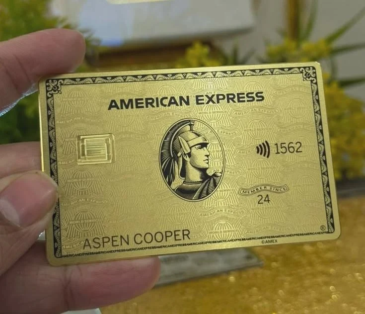 Finished custom metal debit card order ready for customer delivery american express card